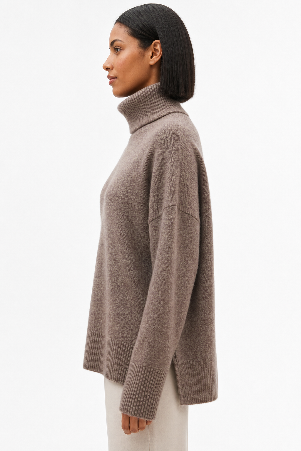 Women's Turtleneck Sweater with Long Sleeves and Drop Shoulders