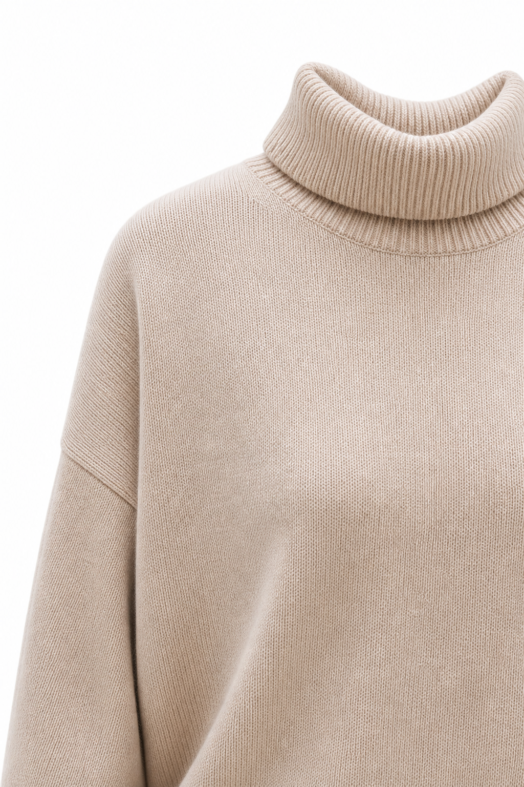 Women's Turtleneck Sweater with Long Sleeves and Drop Shoulders