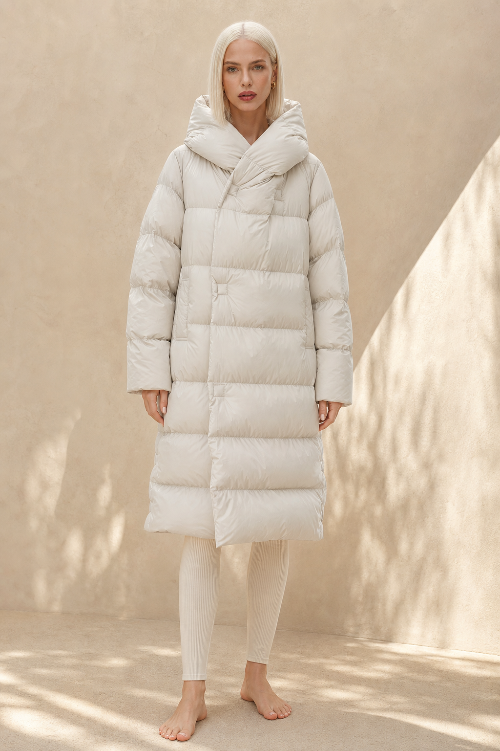 Women's Long Down Puffer Coat with Hood and Zip Front