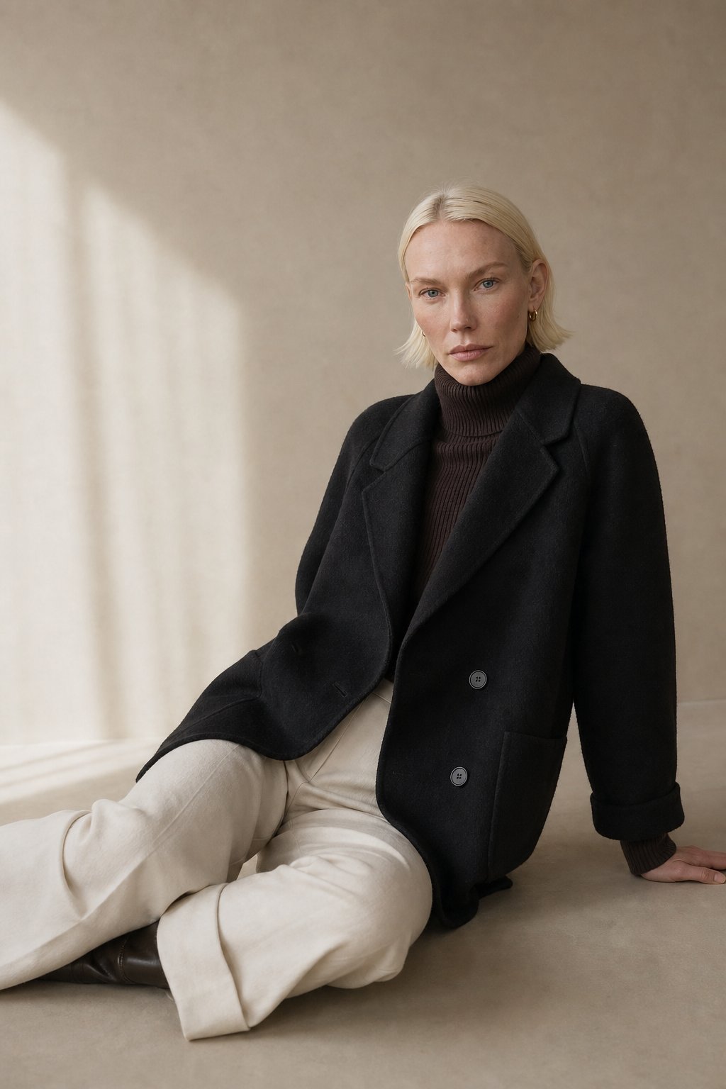 Women's Double Breasted Wool Blend Coat with Notch Lapel