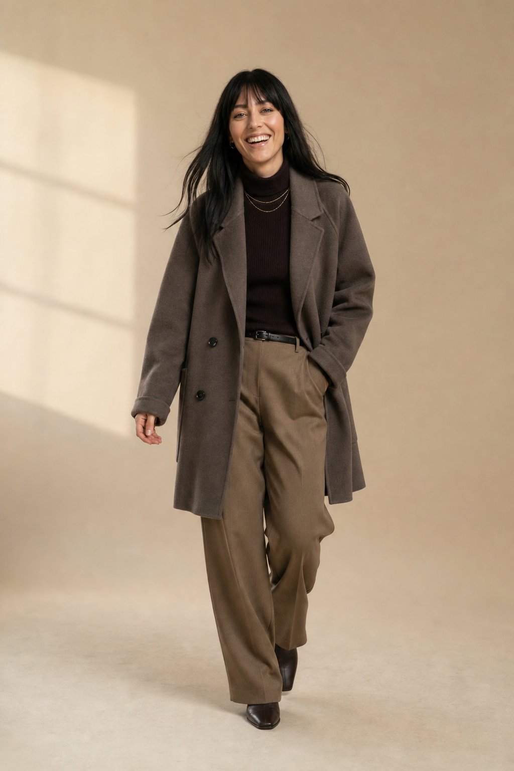 Women's Double Breasted Wool Blend Coat with Notch Lapel