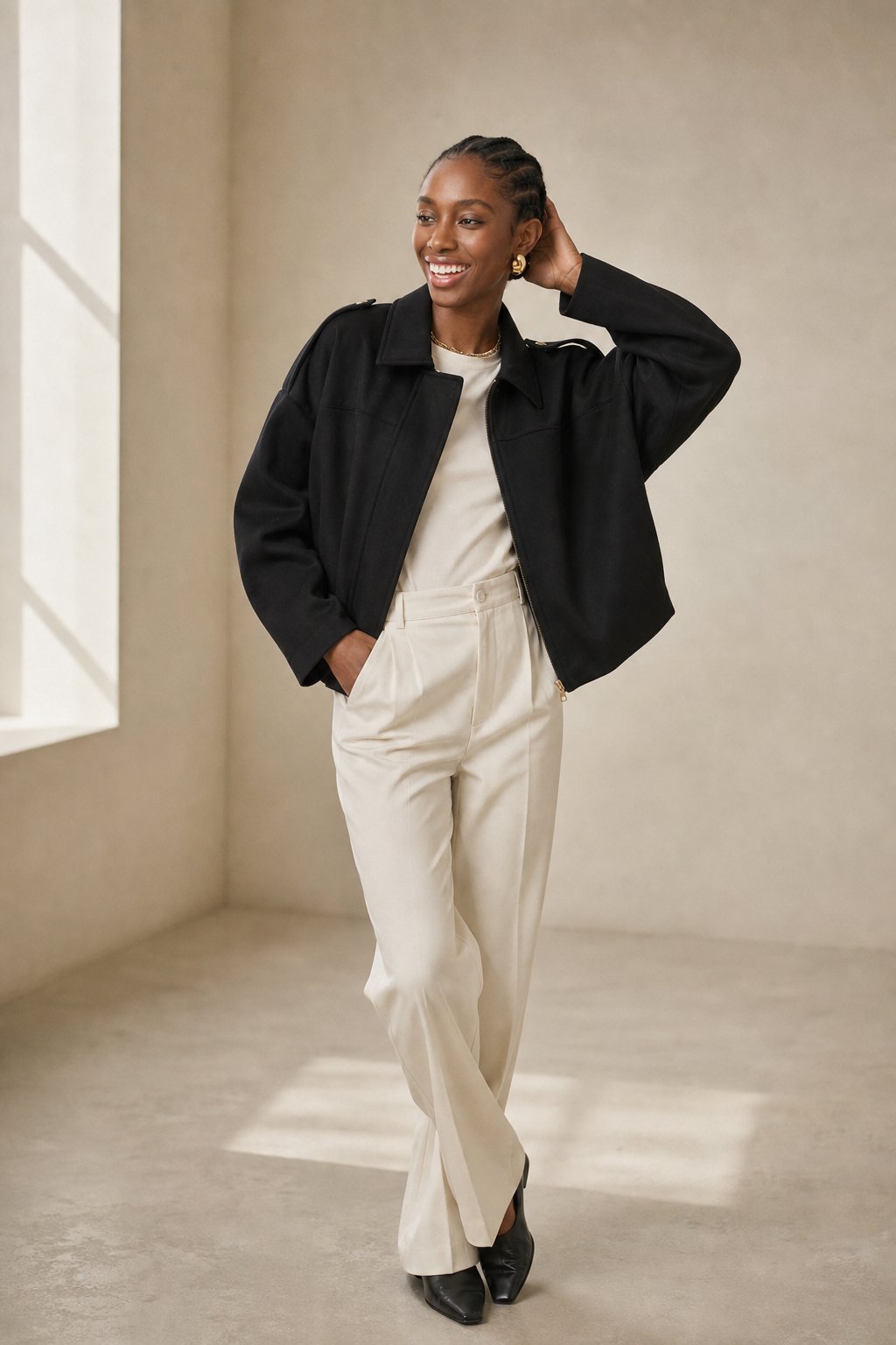 Women's Suede Bomber Jacket with Collar and Zip Front Closure