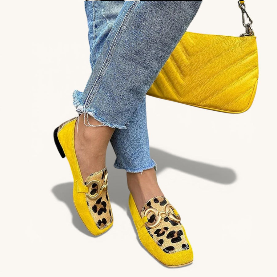 Women's Leopard Print Metal Buckle Slip On Loafers