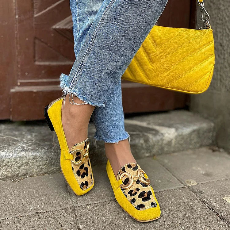 Women's Leopard Print Metal Buckle Slip On Loafers