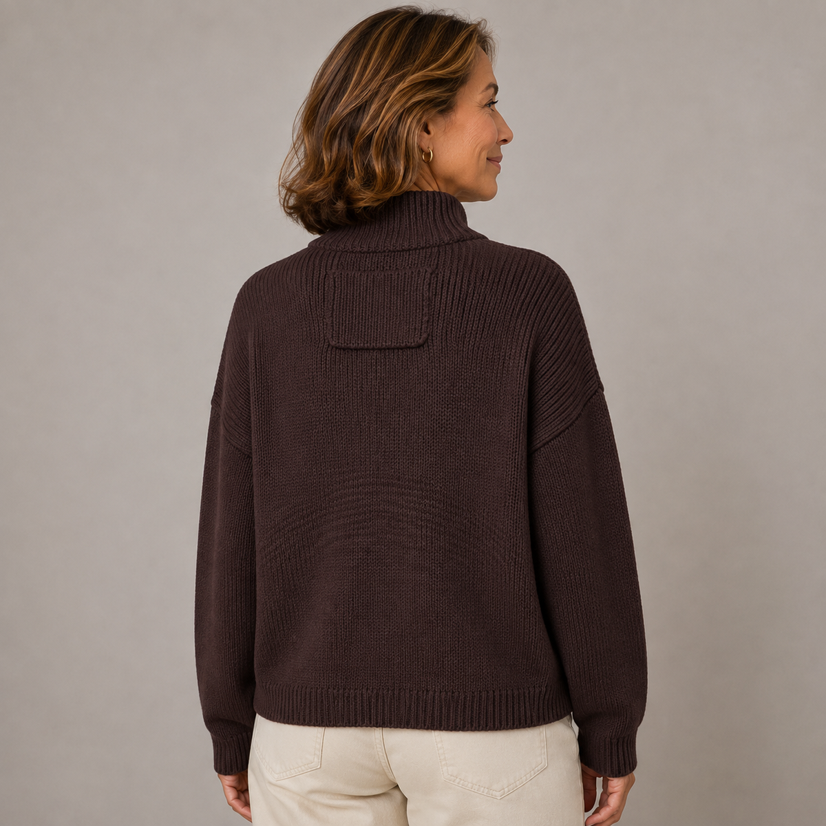 Women's Chunky Knit Cardigan With Stand Collar And Button Front