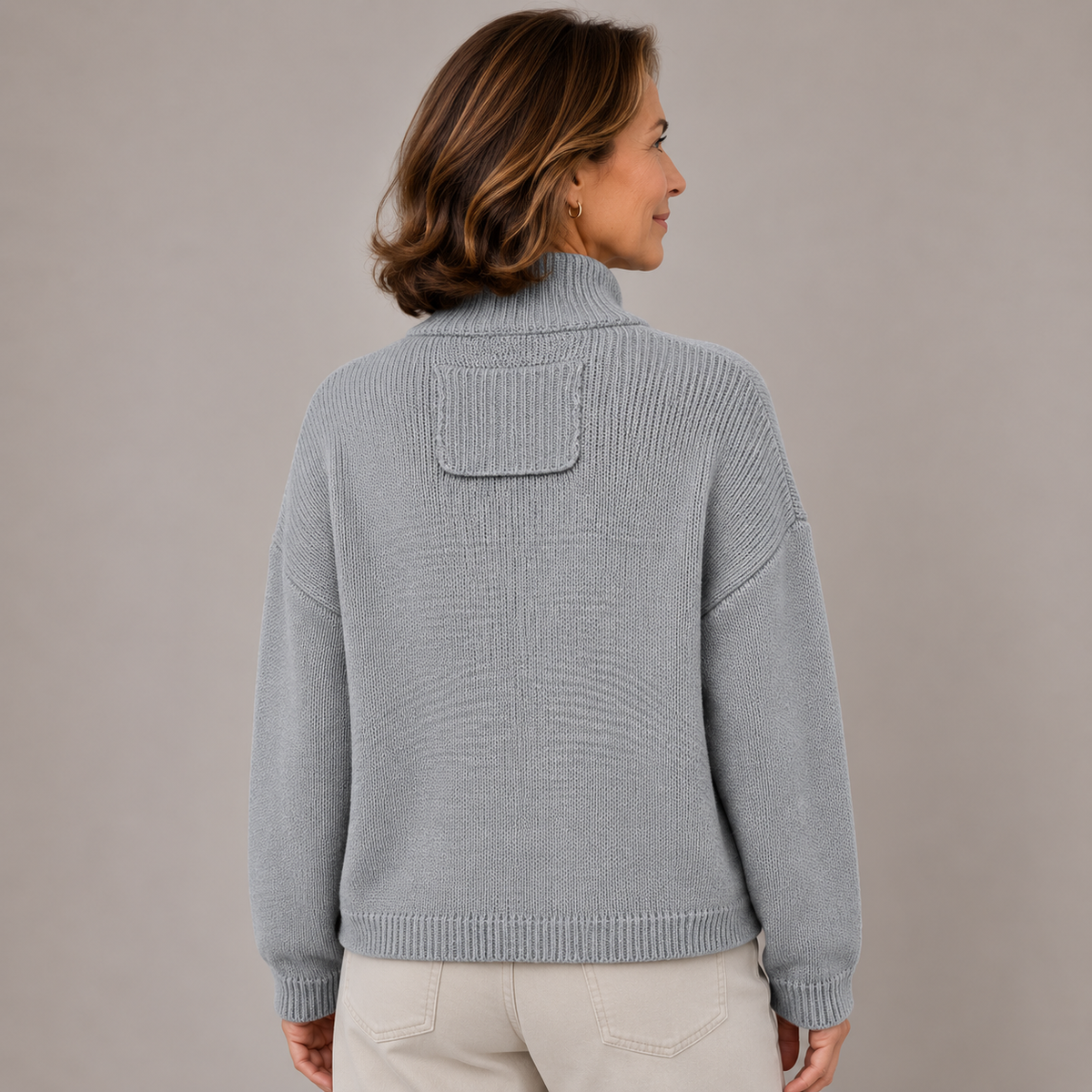 Women's Chunky Knit Cardigan With Stand Collar And Button Front