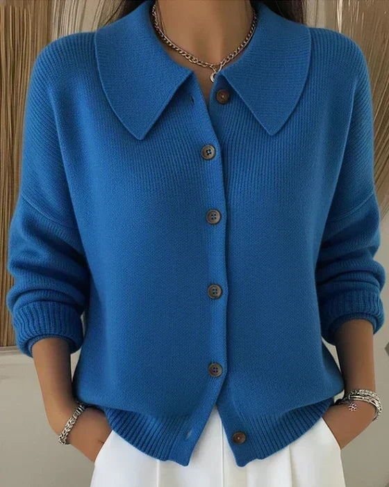 Women's Knit Cardigan With Pointed Collar And Button Front