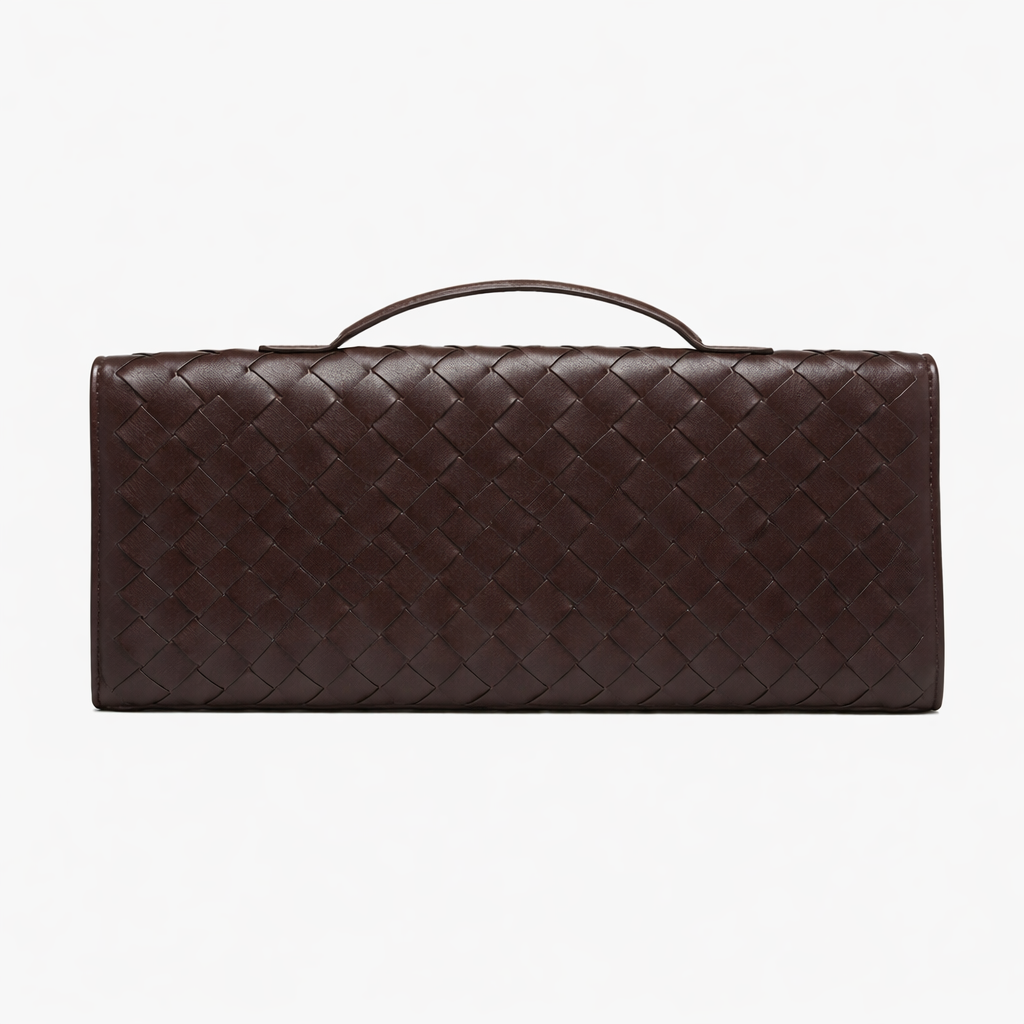 Women's Woven Leather Clutch Bag with Gold Clasp