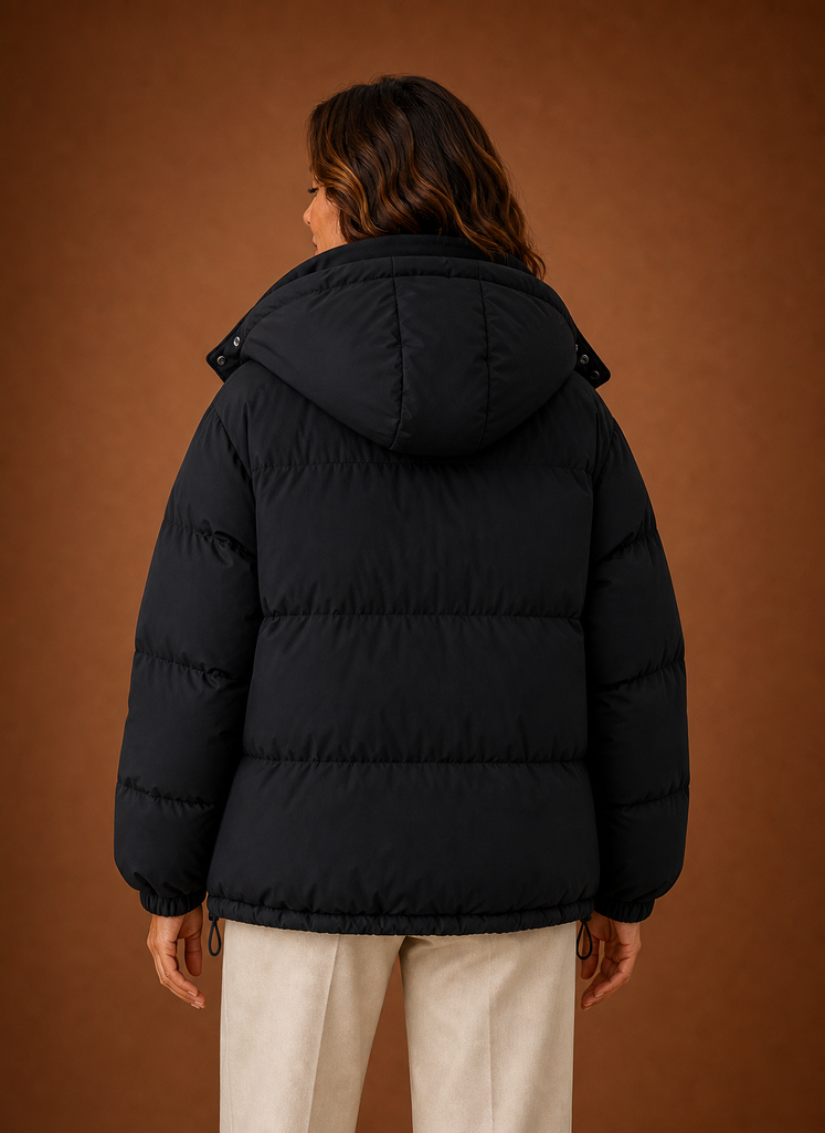 Women's Oversized Puffer Jacket with Hood and Zip Front Pockets