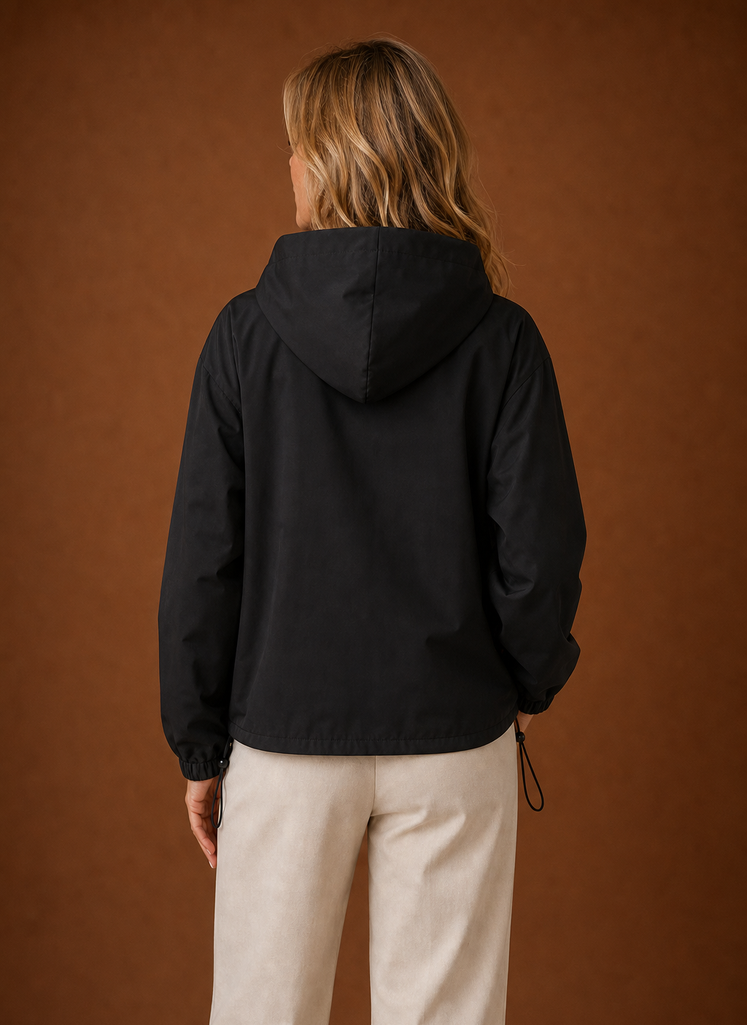 Women's Lightweight Hooded Windbreaker Jacket with Zip Front and Pockets