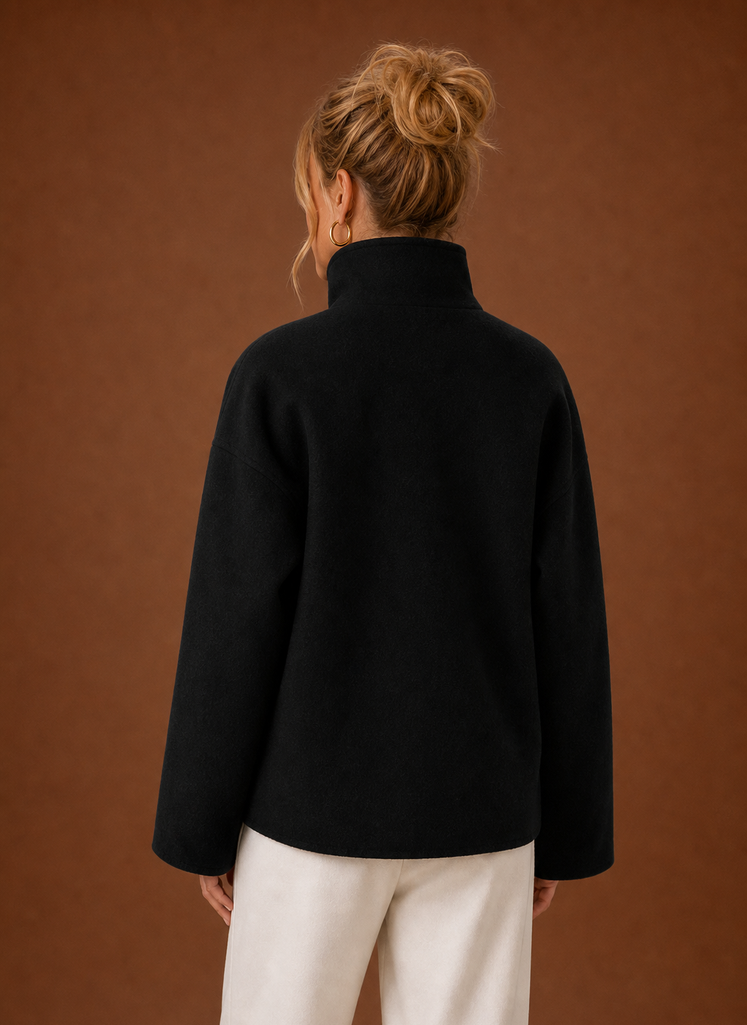 Women's Funnel Neck Double Breasted Wool Blend Jacket