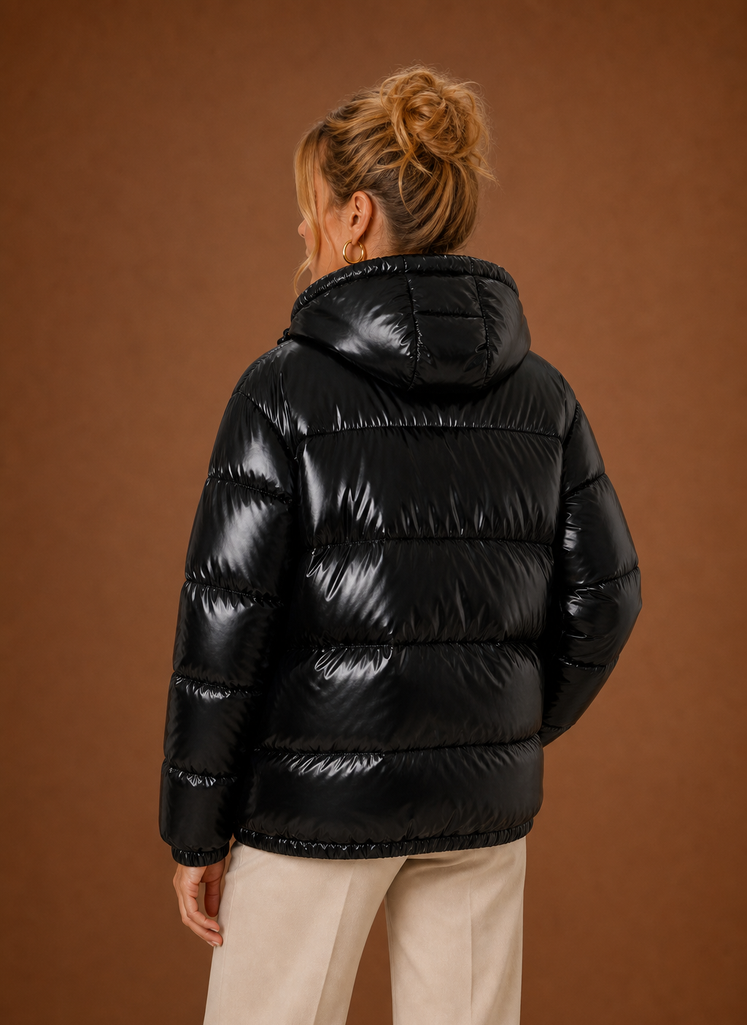 Women's Oversized Hooded Puffer Jacket with Full Zip and Side Pockets