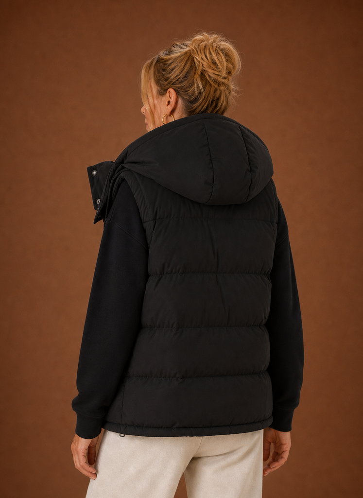 Women's Oversized Hooded Puffer Vest with Zip Front and Pockets