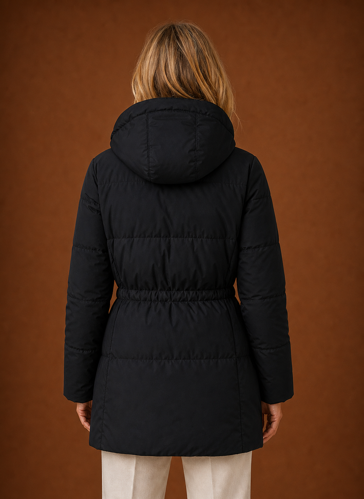 Women's Quilted Puffer Parka Jacket with Adjustable Waist and Hood