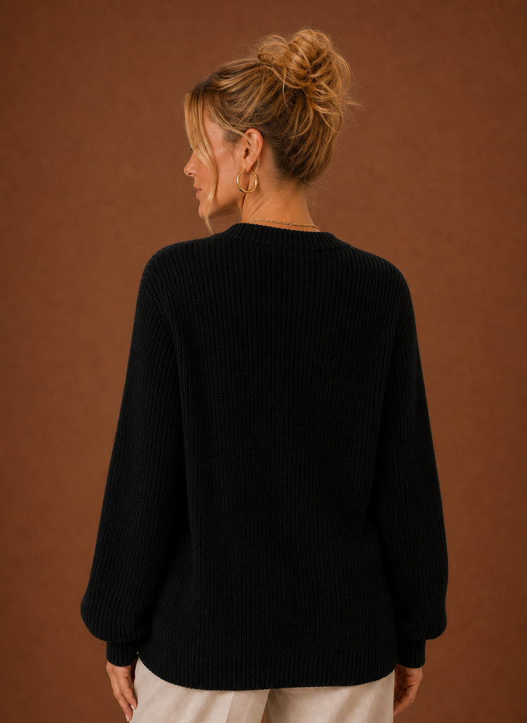 Women's V Neck Ribbed Knit Cardigan with Button Front and Long Sleeves
