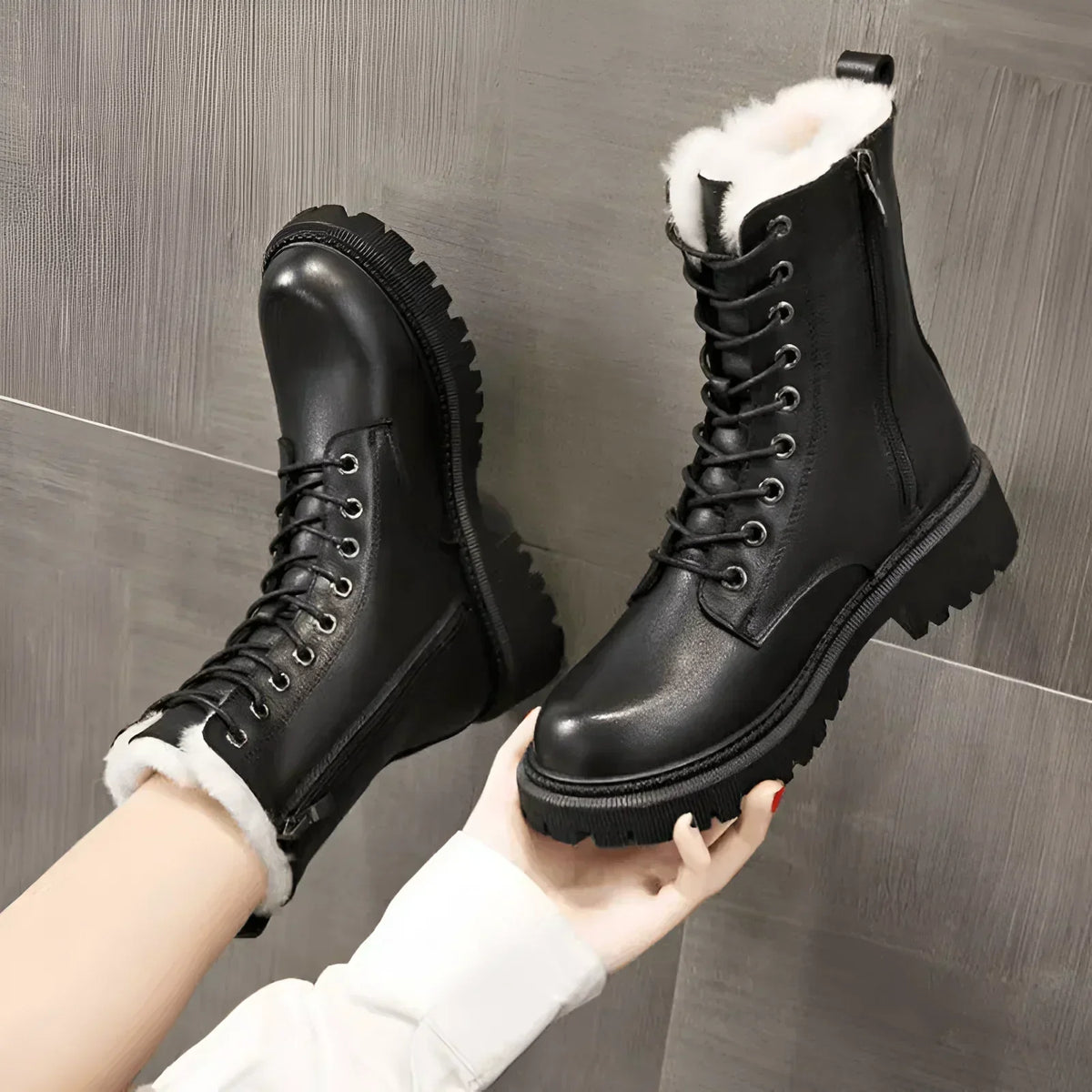 Women's Lace Up Combat Boots with Warm Lining and Lug Sole