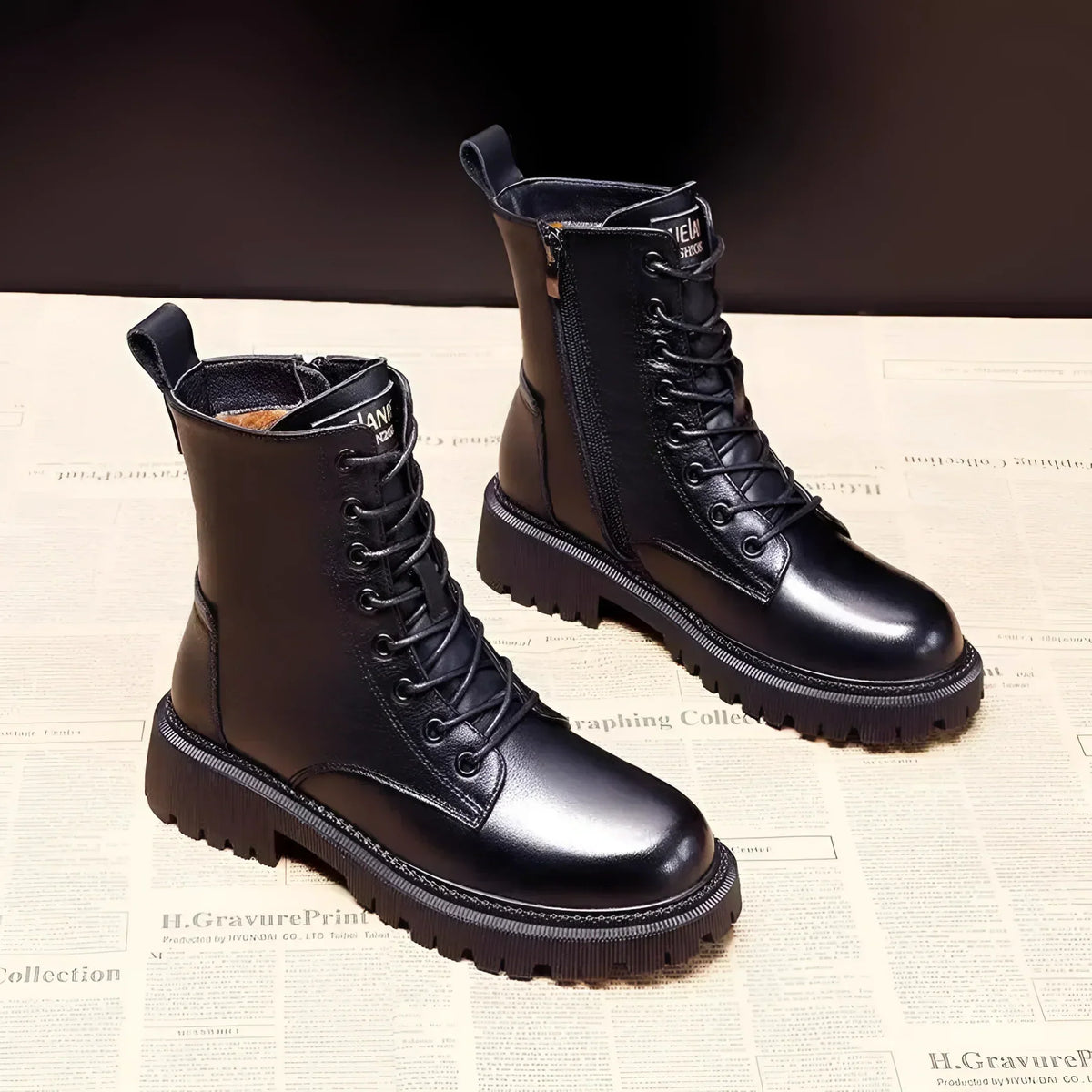 Women's Lace Up Combat Boots with Warm Lining and Lug Sole