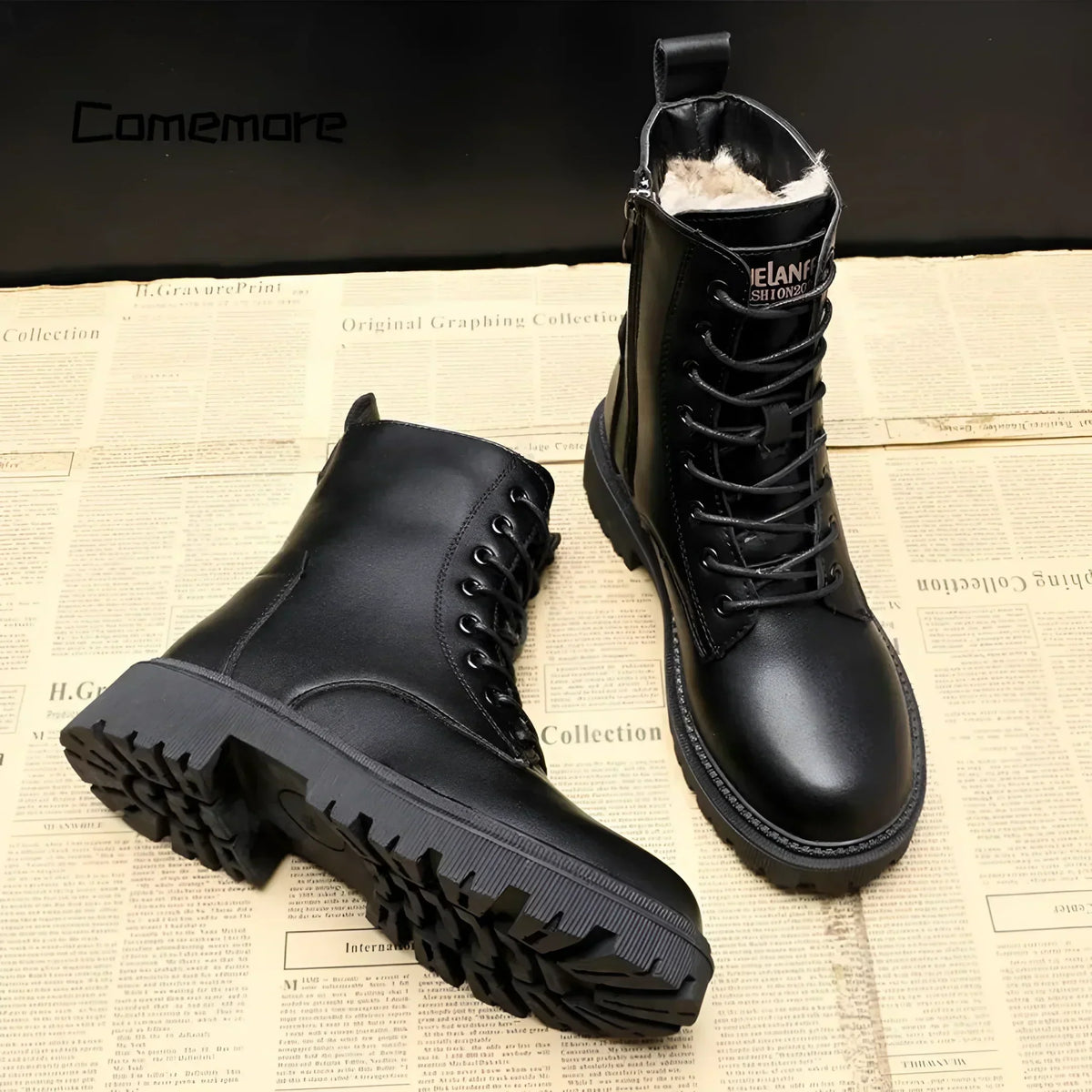 Women's Lace Up Combat Boots with Warm Lining and Lug Sole