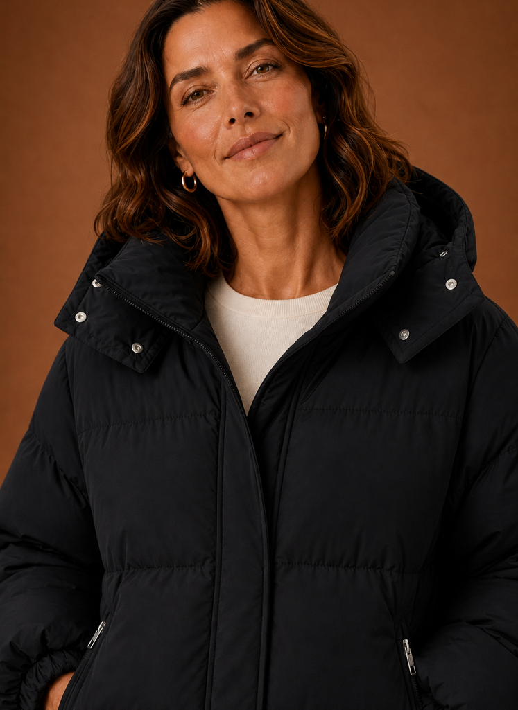 Women's Oversized Puffer Jacket with Hood and Zip Front Pockets
