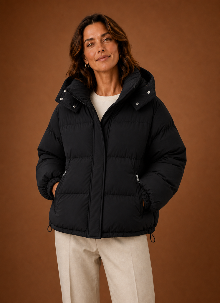 Women's Oversized Puffer Jacket with Hood and Zip Front Pockets
