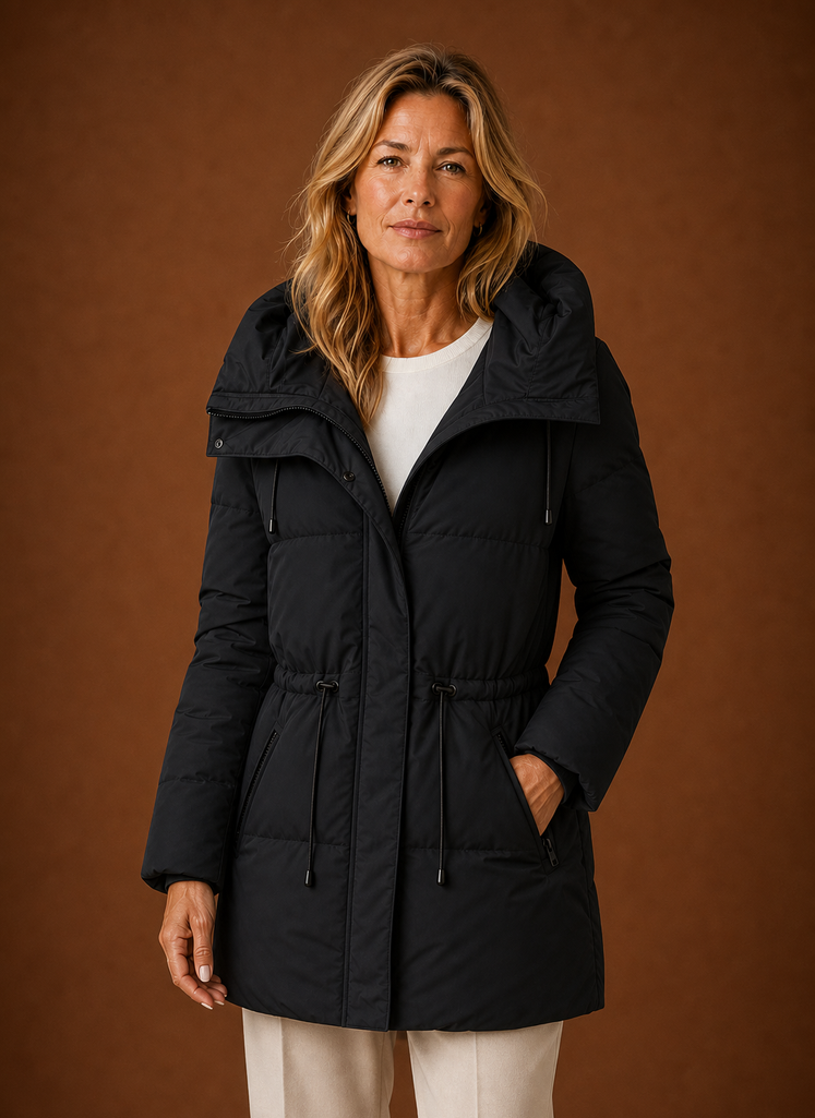 Women's Quilted Puffer Parka Jacket with Adjustable Waist and Hood