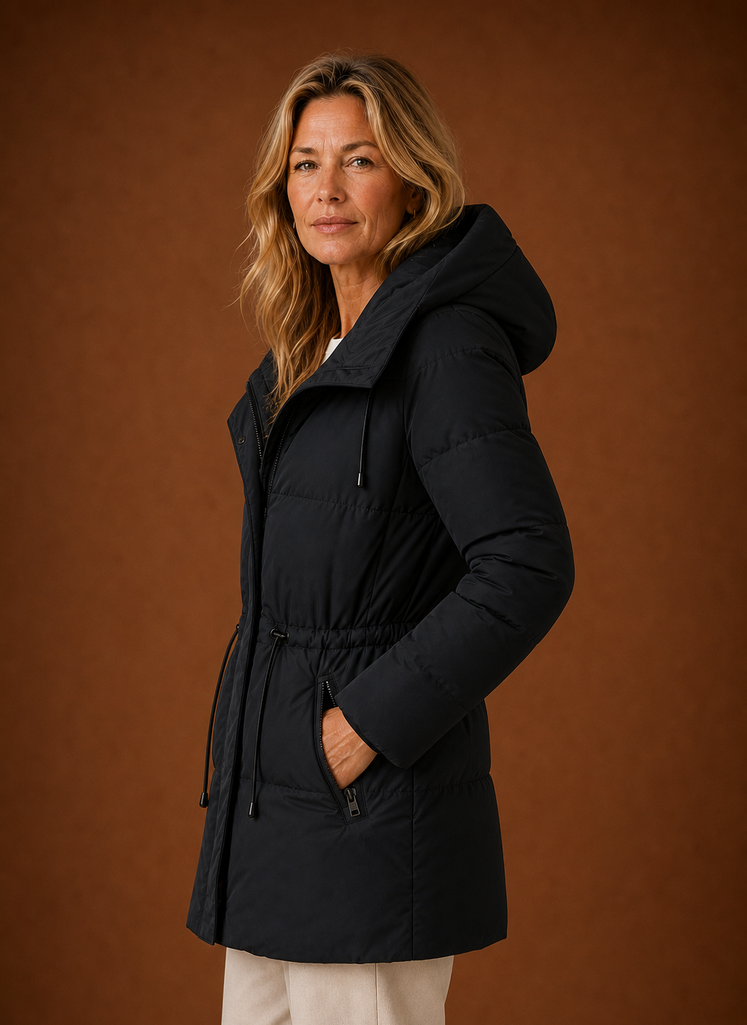 Women's Quilted Puffer Parka Jacket with Adjustable Waist and Hood