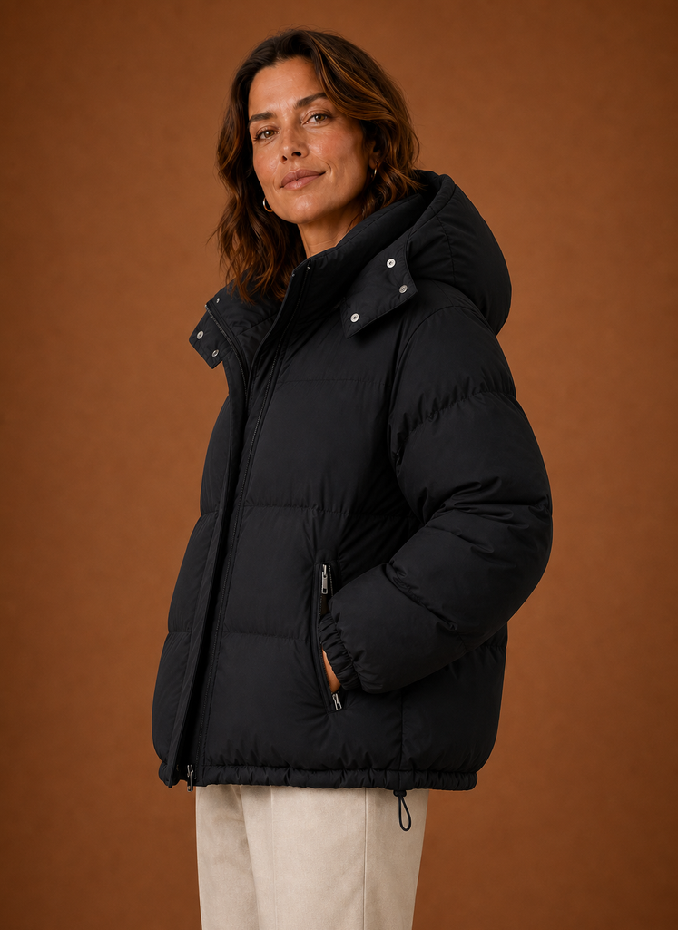 Women's Oversized Puffer Jacket with Hood and Zip Front Pockets
