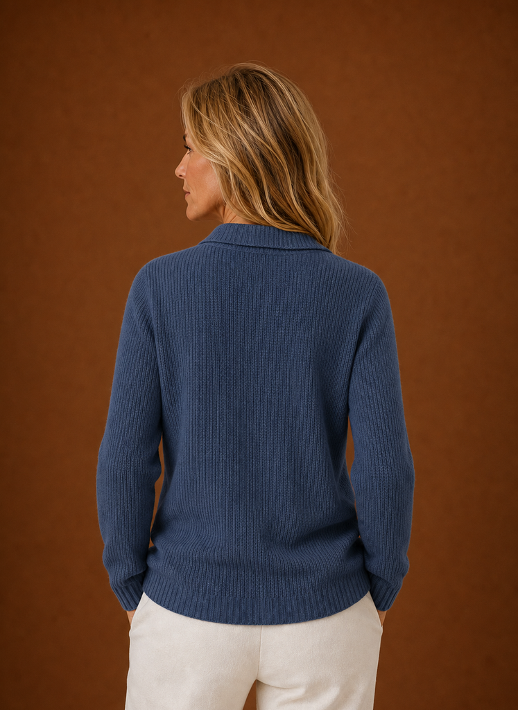 Women's Button Front Knit Cardigan with Collared Neck and Ribbed Trim