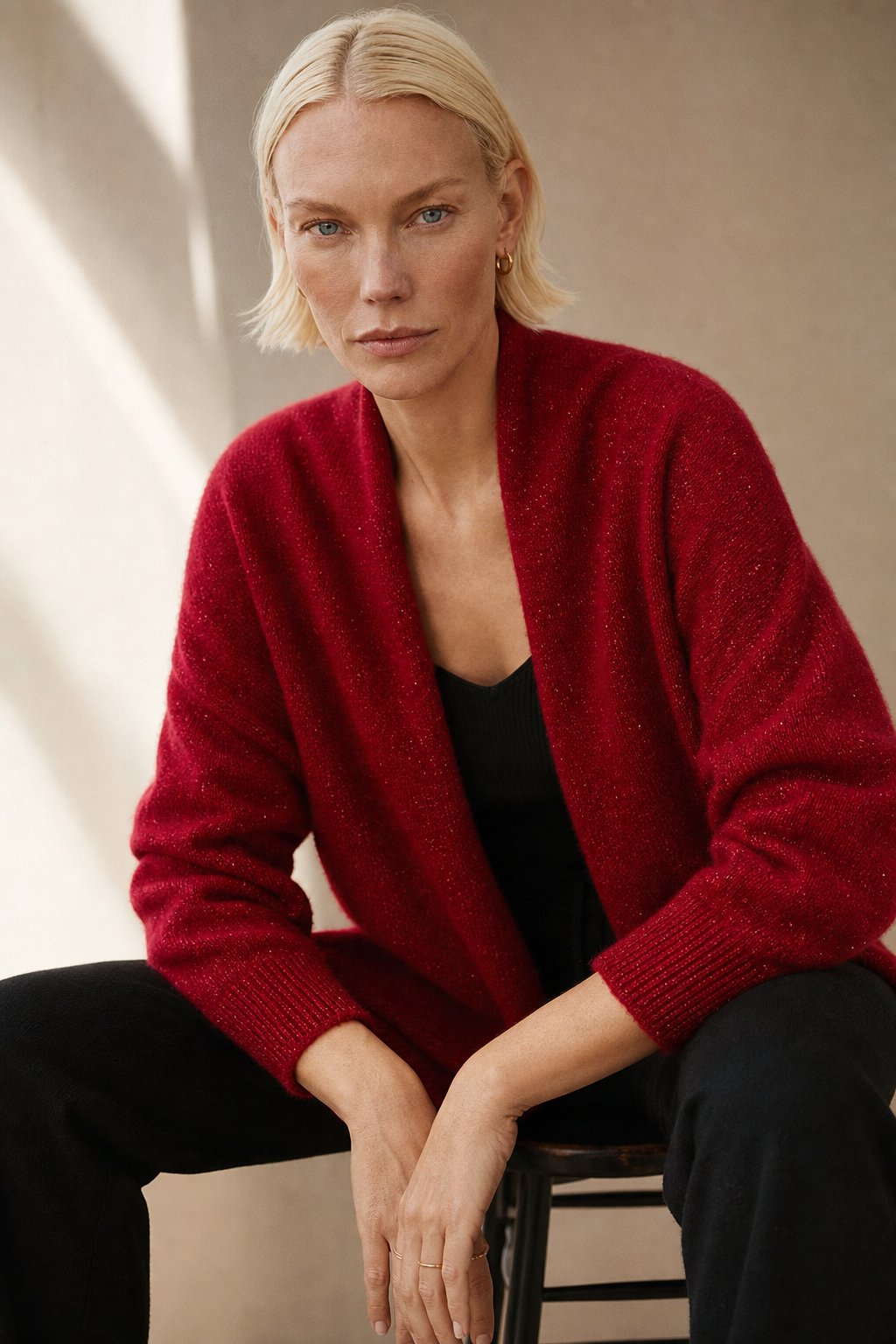 Women's Cashmere Open Front Cardigan with Shawl Collar and Pockets