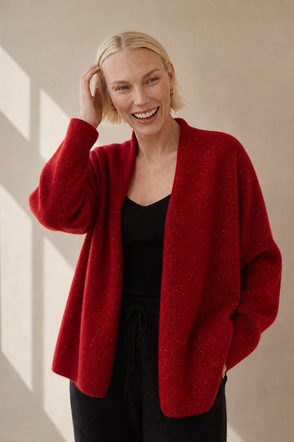 Women's Cashmere Open Front Cardigan with Shawl Collar and Pockets