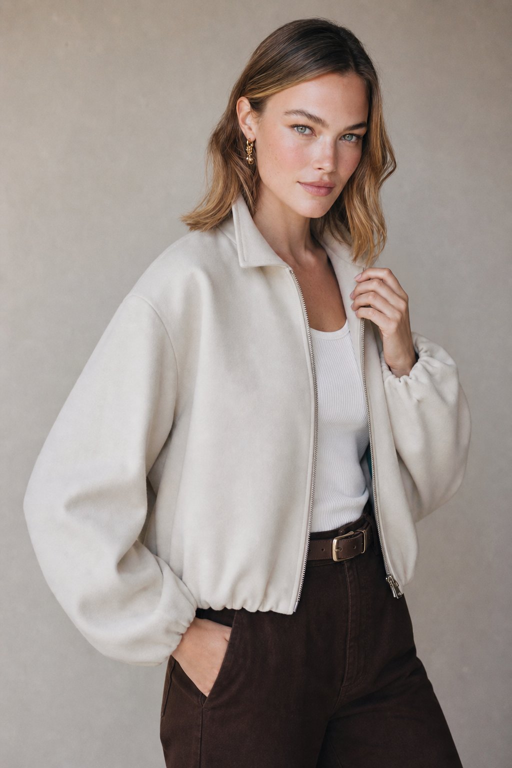 Women's Cropped Lightweight Puffer Jacket with Full Zip and Collar