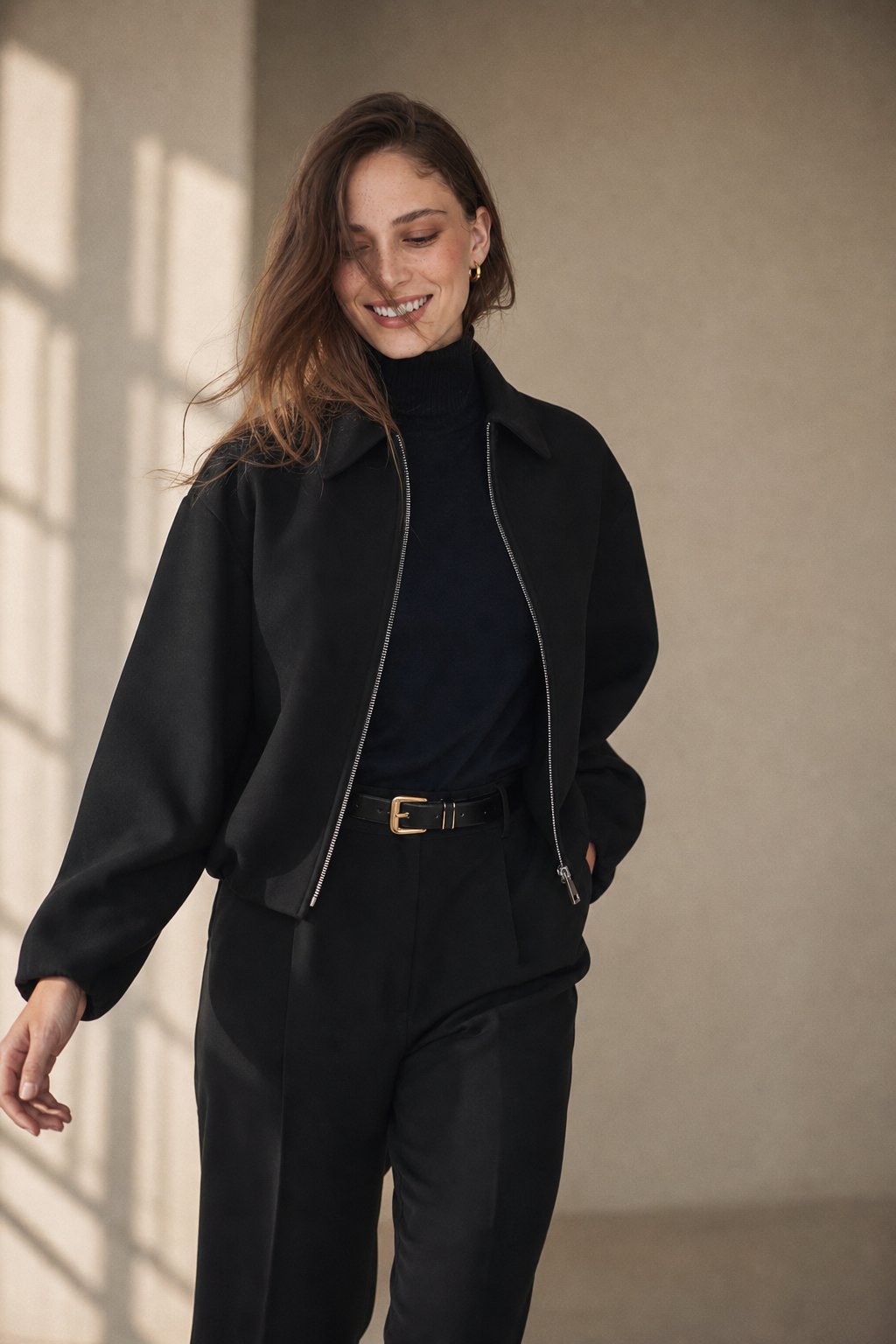 Women's Cropped Lightweight Puffer Jacket with Full Zip and Collar
