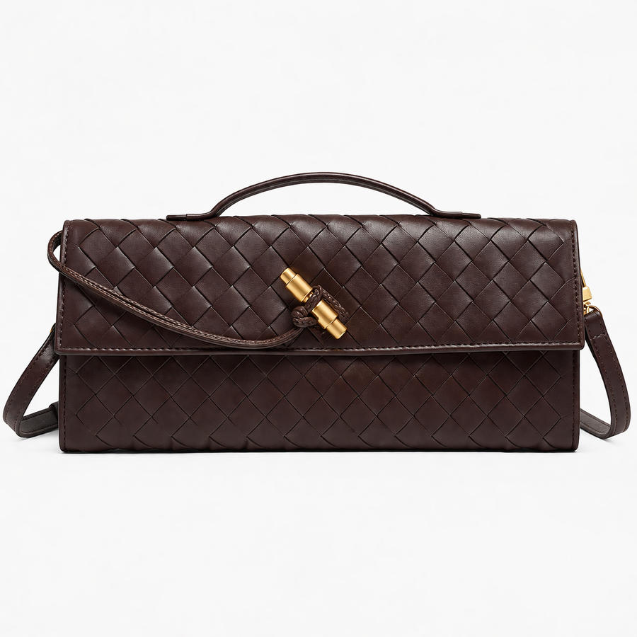 Women's Woven Leather Clutch Bag with Gold Clasp