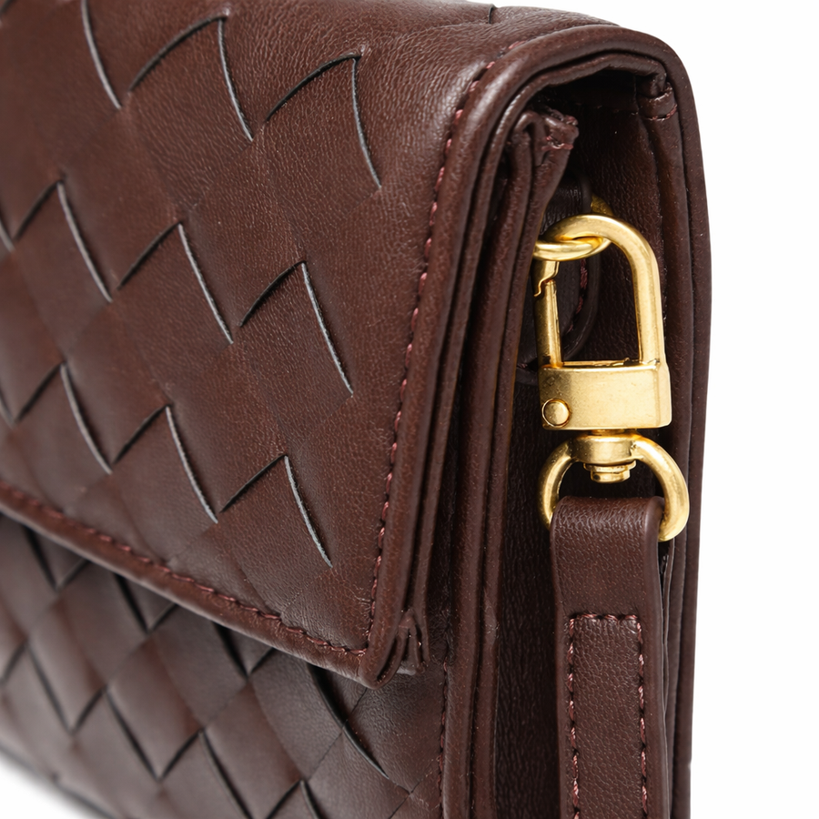 Women's Woven Leather Clutch Bag with Gold Clasp