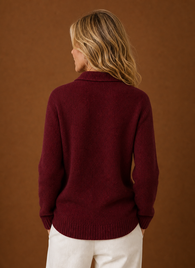 Women's Button Front Knit Cardigan with Collared Neck and Ribbed Trim