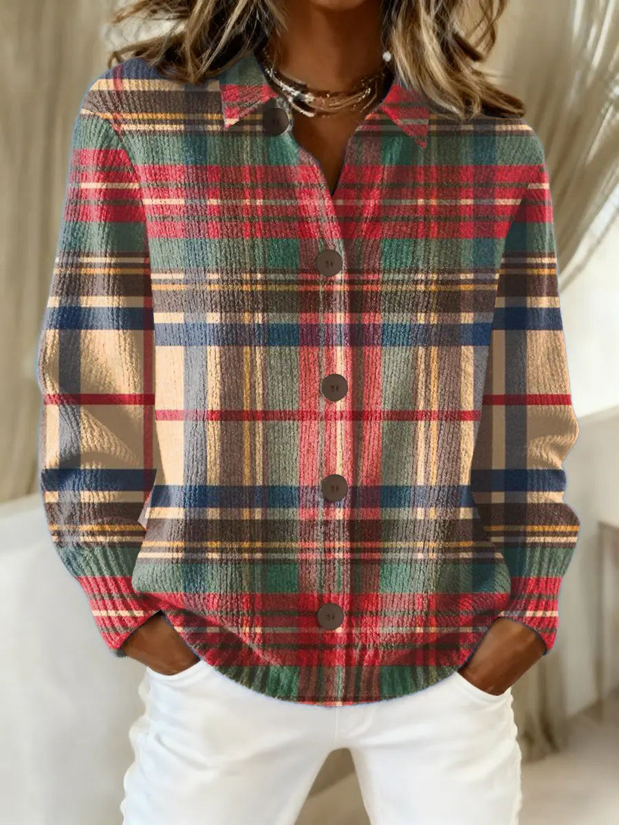 Women's Checked Flannel Blouse – Cotton Blend and Buttoned