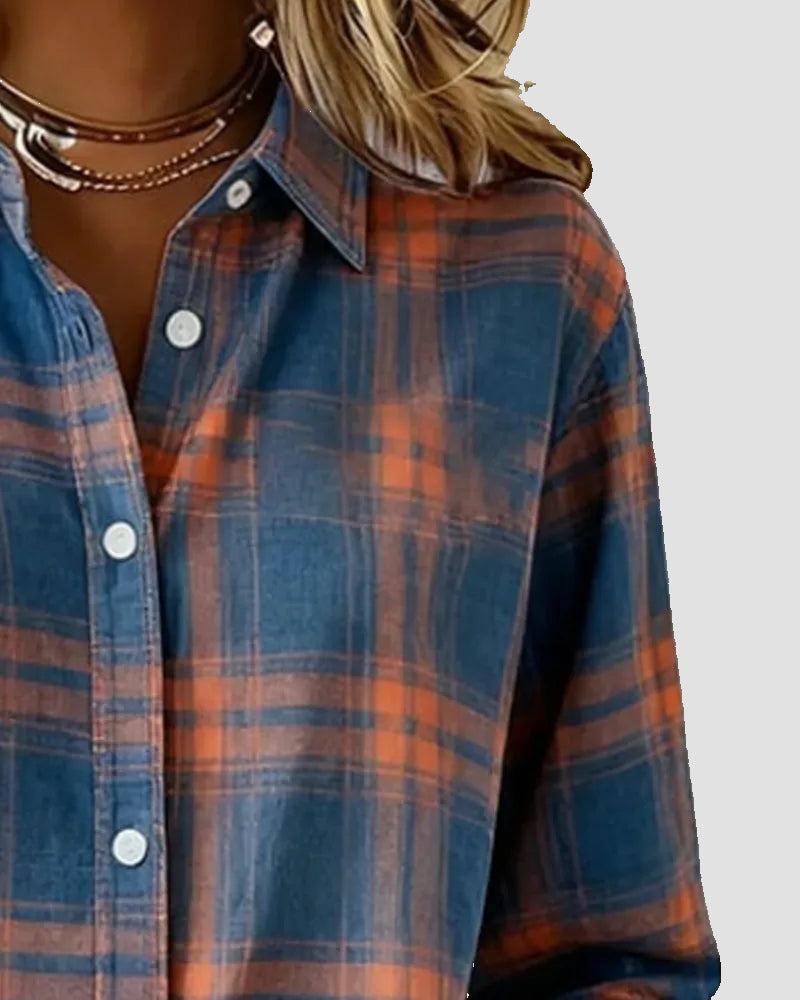 Plaid Shirt with Collared Neck and Long Sleeves
