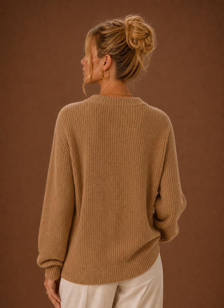 Women's V Neck Ribbed Knit Cardigan with Button Front and Long Sleeves