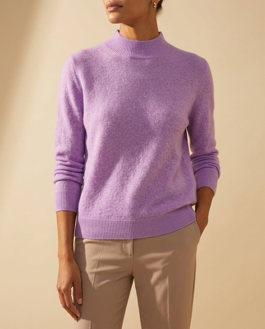 Women's Cashmere Mock Neck Sweater with Ribbed Trim
