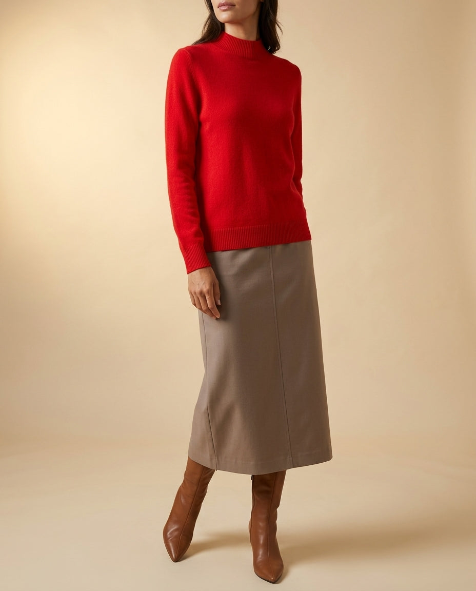 Women's Cashmere Mock Neck Sweater with Ribbed Trim