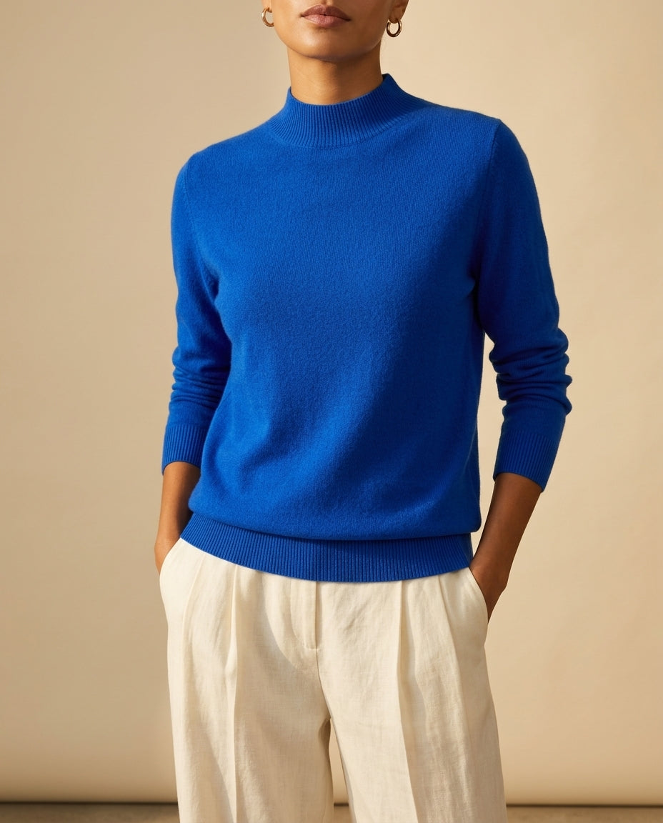 Women's Cashmere Mock Neck Sweater with Ribbed Trim