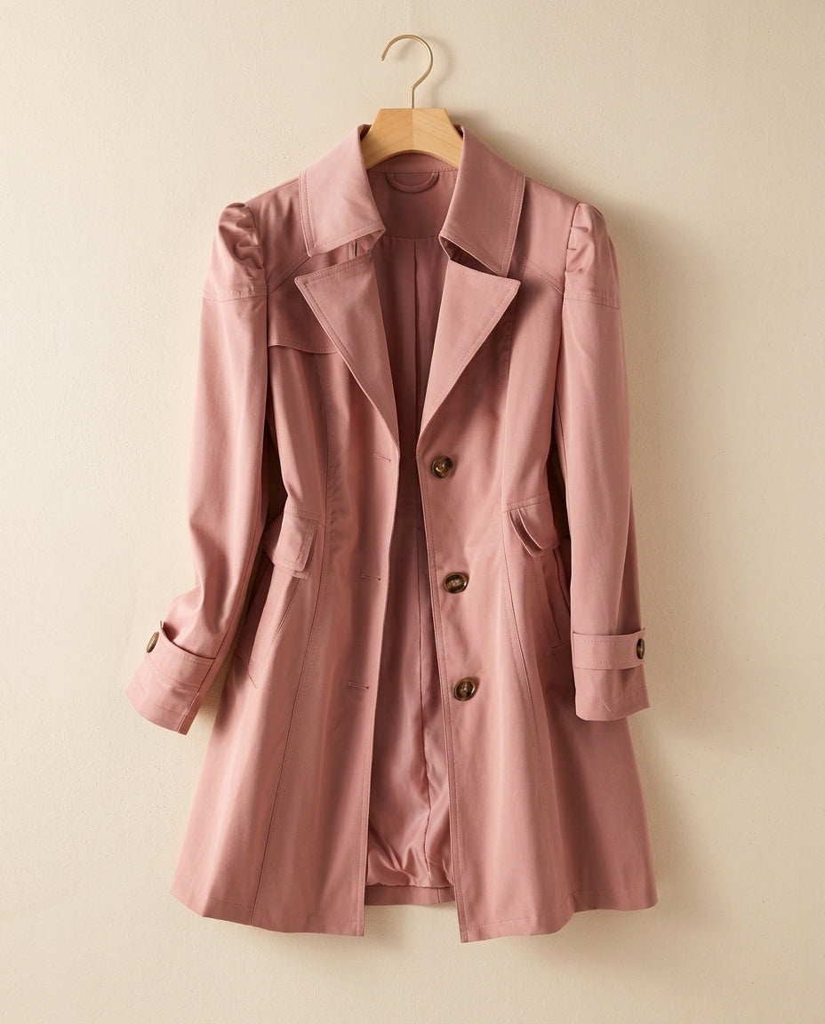 Women's Tailored Cotton Blend Coat with Lapel Collar and Button Front