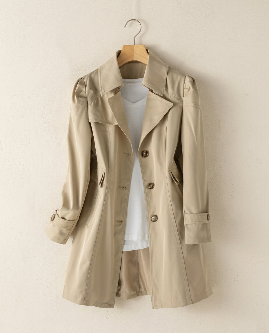 Women's Tailored Cotton Blend Coat with Lapel Collar and Button Front