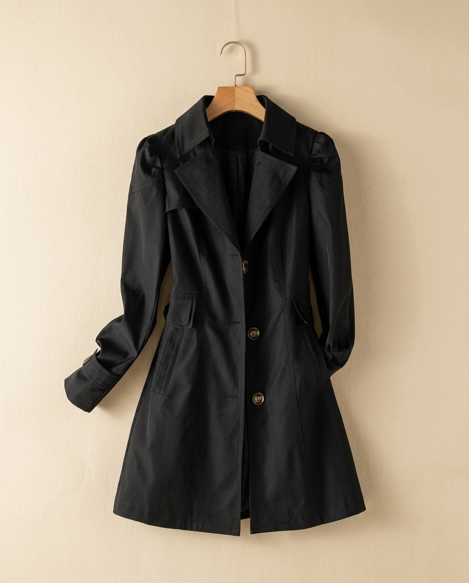 Women's Tailored Cotton Blend Coat with Lapel Collar and Button Front