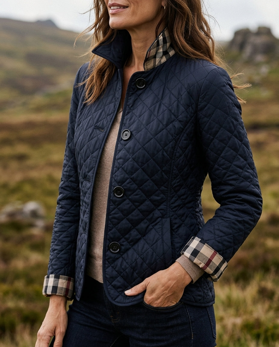 Women's Lightweight Quilted Jacket with Button Front and High Collar