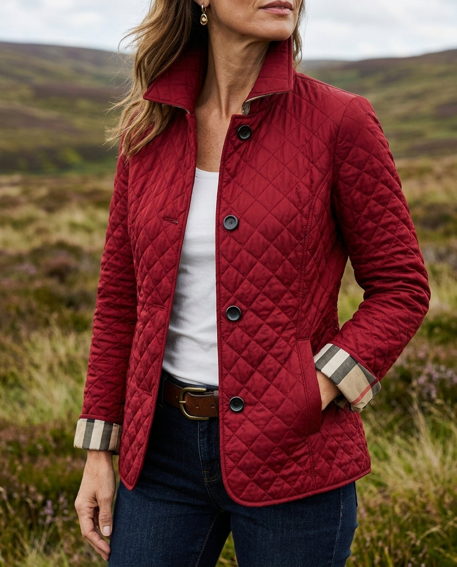 Women's Lightweight Quilted Jacket with Button Front and High Collar