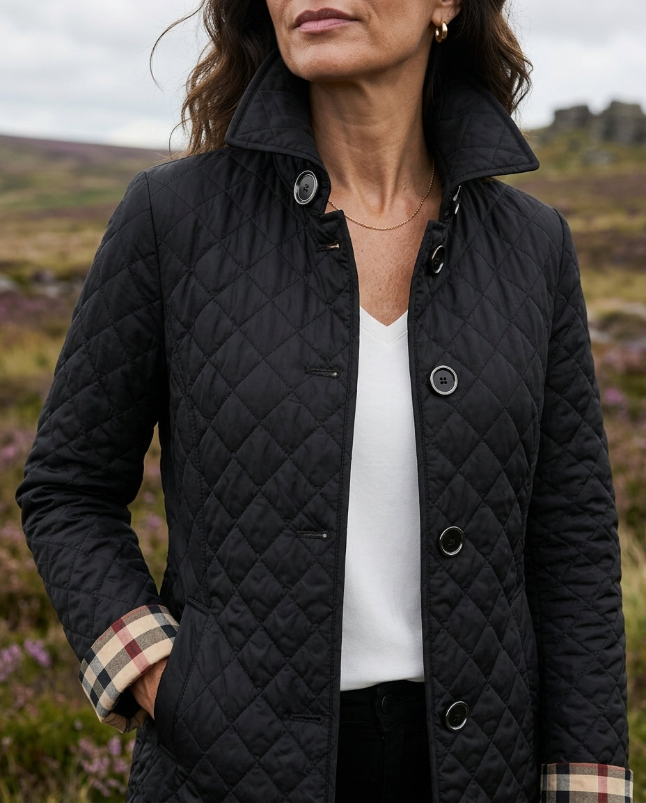 Women's Lightweight Quilted Jacket with Button Front and High Collar