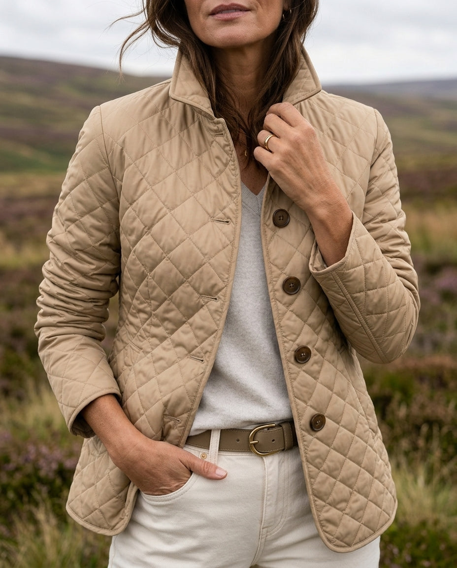 Women's Lightweight Quilted Jacket with Button Front and High Collar