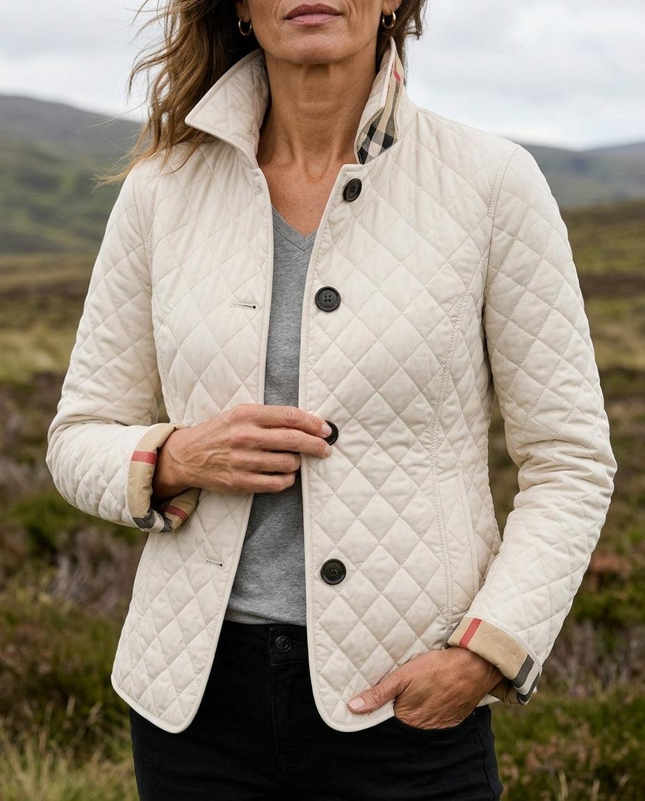 Women's Lightweight Quilted Jacket with Button Front and High Collar