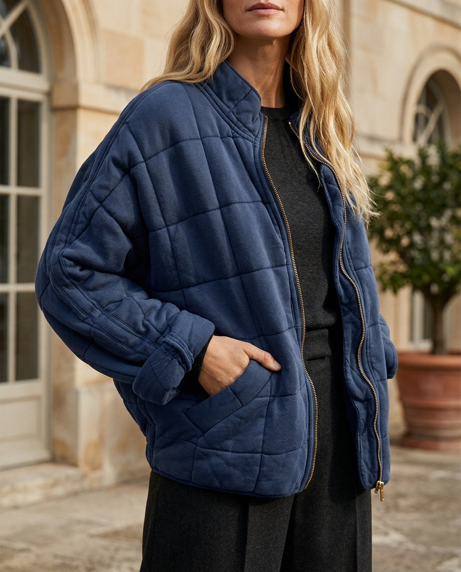 Women's Lightweight Quilted Jacket with Full Zip and Stand Collar